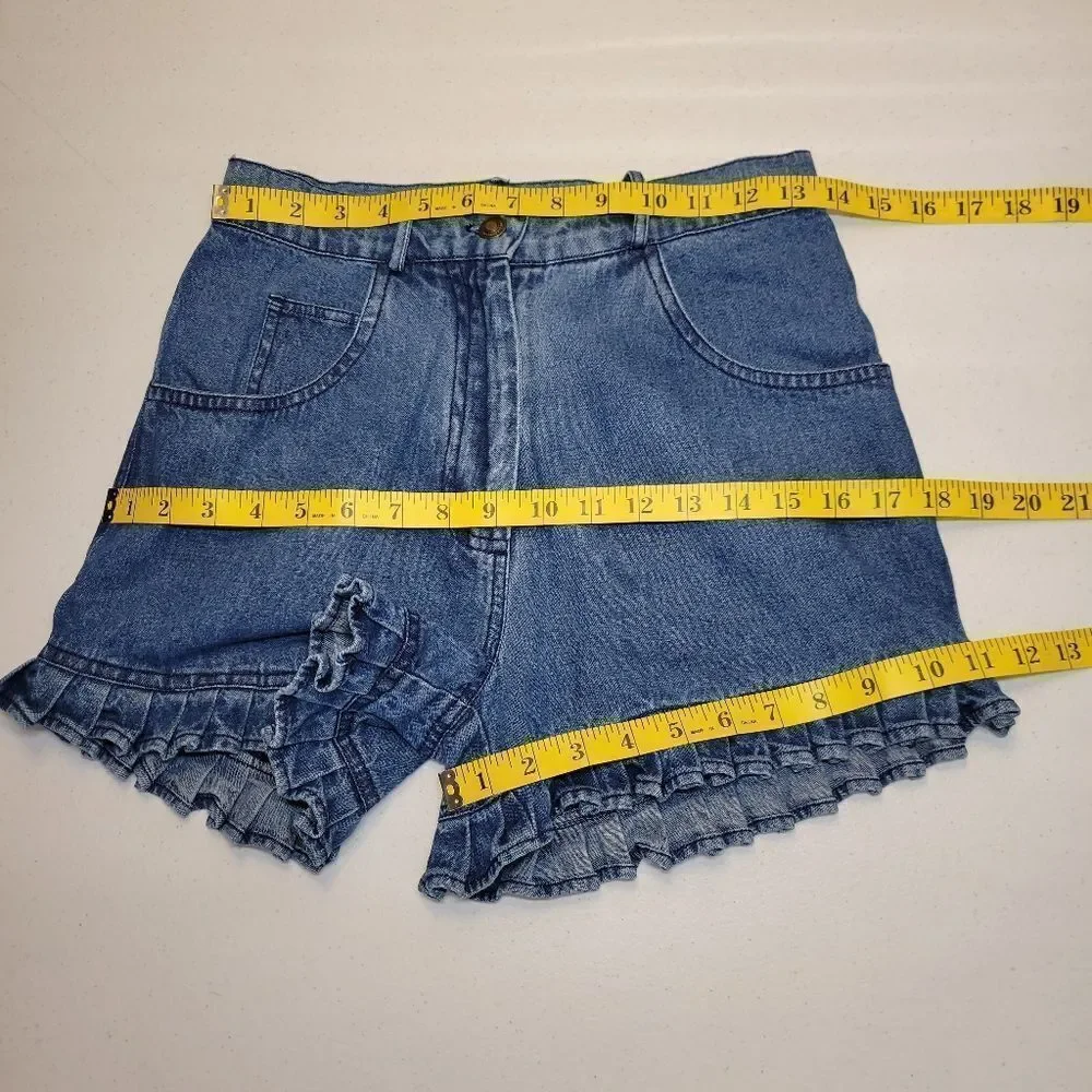 Newport News Vintage 90s Denim Ruffle Hem Women's Blue Jean Shorts High Rise Mom